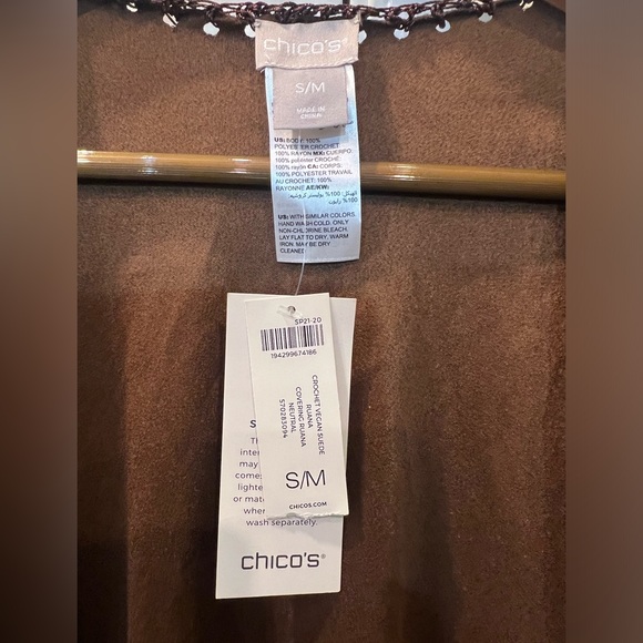 Faux-Suede Chicos Crochet Ruana Wrap Chicos Crochet Vegan Ruana Covering - Picture 3 of 9